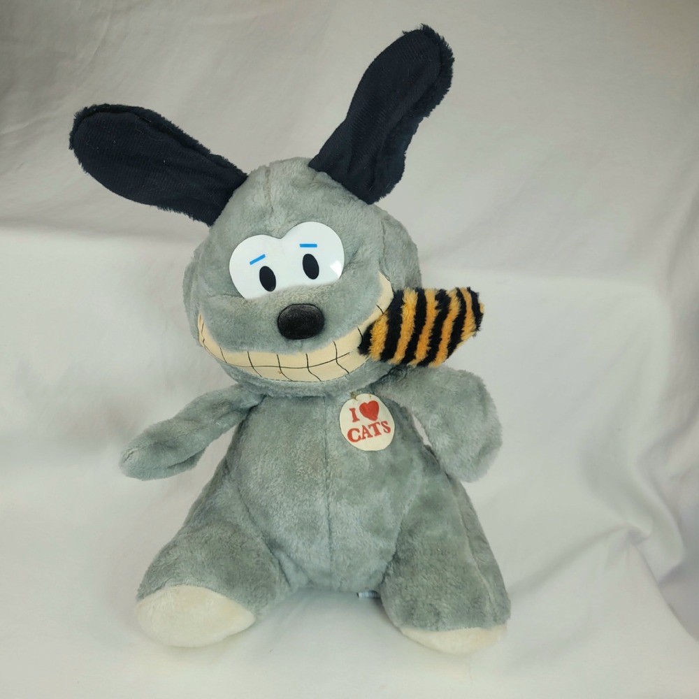 Vintage Ace Novelty I Heart Cats Grey Odie from Garfield Plush Grinning